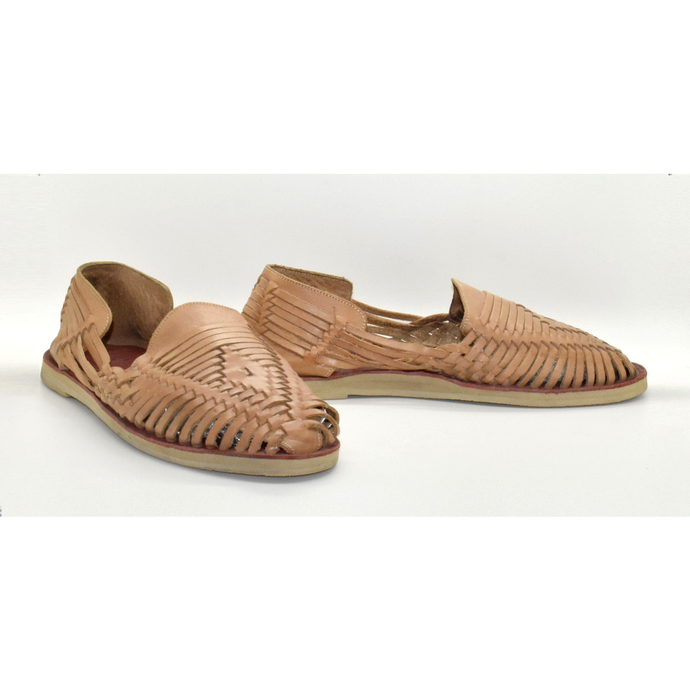 A8 Auth ESPIRITU Classic Hurache Handmade Tan Woven Leather Slip Sandals Size 12